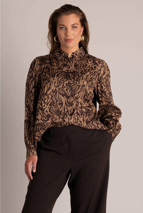 Yest Curve Plus Size blouse met print bruin