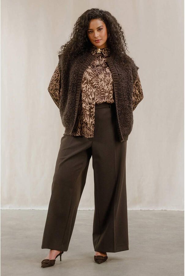 Yest Curve Plus Size blouse met print bruin - Foto 3