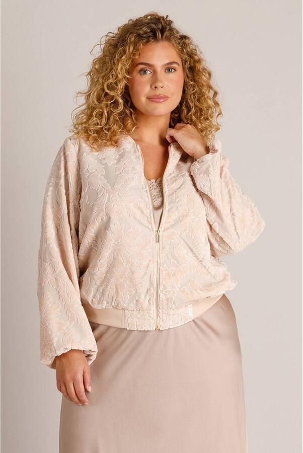 Yest Curve Plus Size bomberjack met print beige