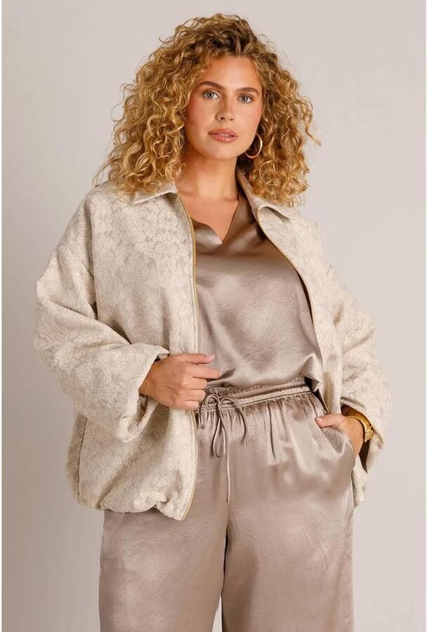 Yest Curve Plus Size bomberjack met print en wol beige lichtgrijs