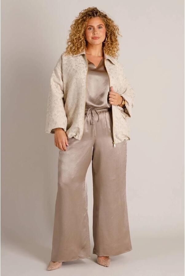 Yest Curve Plus Size bomberjack met print en wol beige lichtgrijs - Foto 3