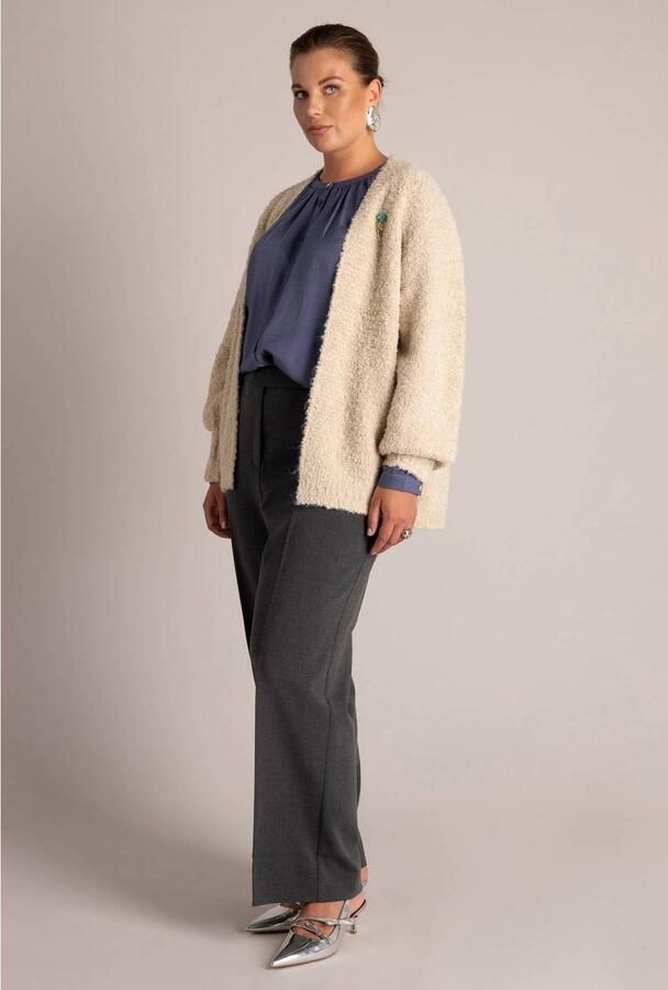 Yest Curve Plus Size gebreid vest met wol beige - Foto 2