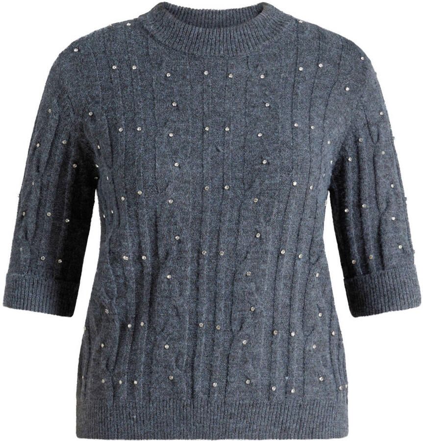 Yest Curve Plus Size gebreide kabeltrui met glitters grijs