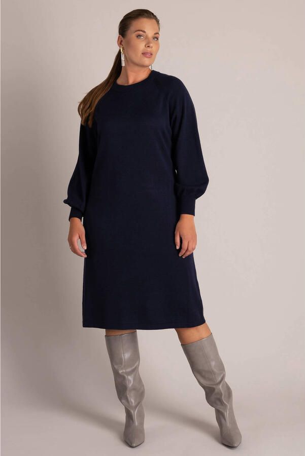 Yest Curve Plus Size gebreide midi jurk met ceintuur donkerblauw
