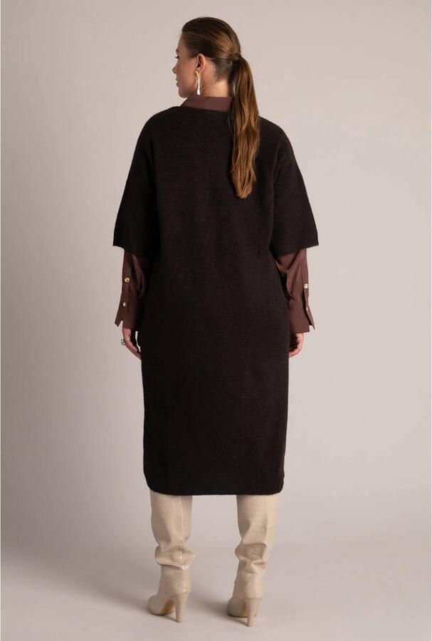 Yest Curve Plus Size gebreide midi jurk met wol donkerbruin - Foto 2