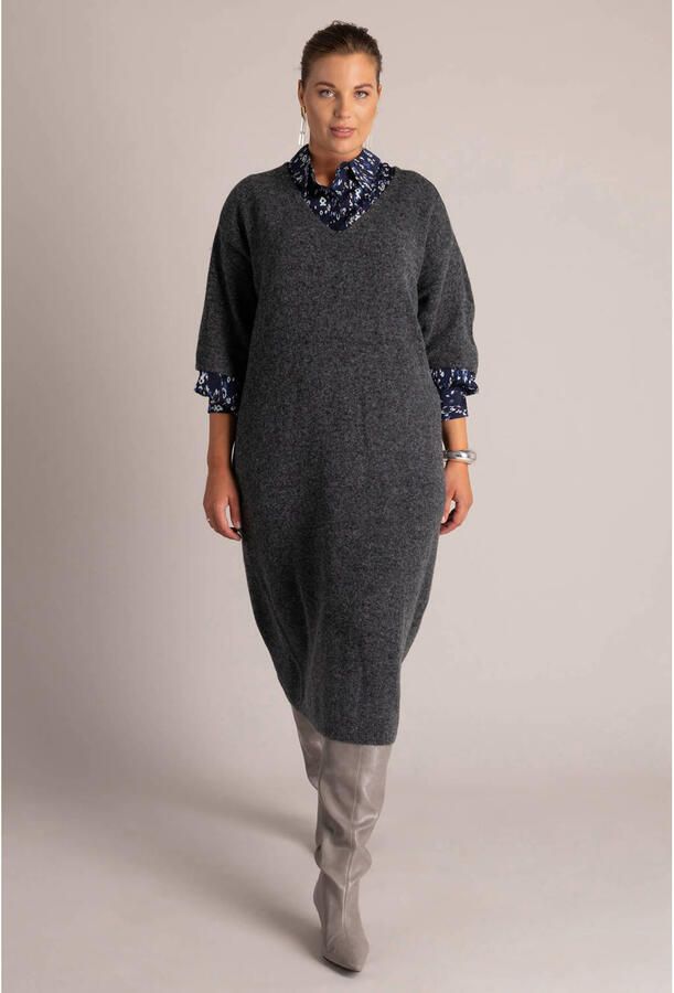 Yest Curve Plus Size gebreide midi jurk met wol donkerbruin