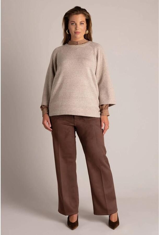 Yest Curve Plus Size gebreide trui met glitters beige - Foto 2