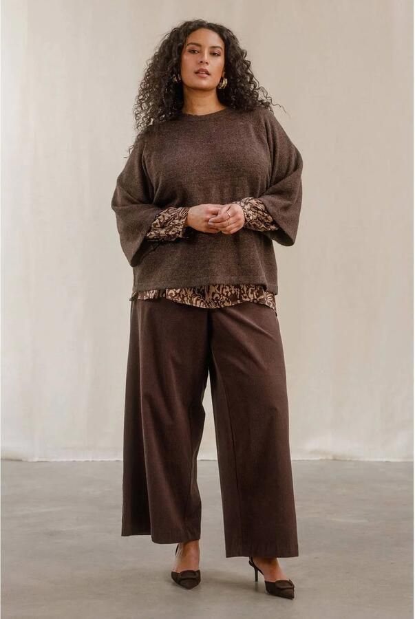 Yest Curve Plus Size gebreide trui met glitters bruin