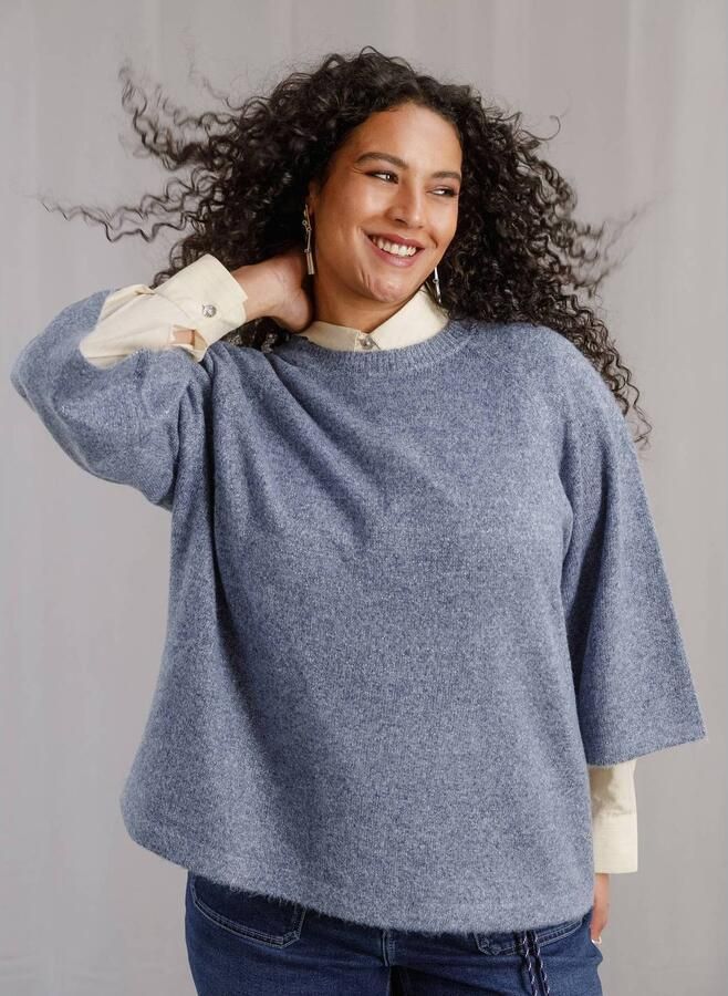 Yest Curve Plus Size gebreide trui met glitters lichtblauw