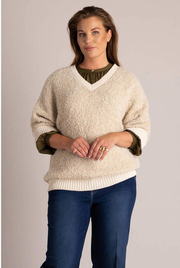 Yest Curve Plus Size gebreide trui met wol ecru