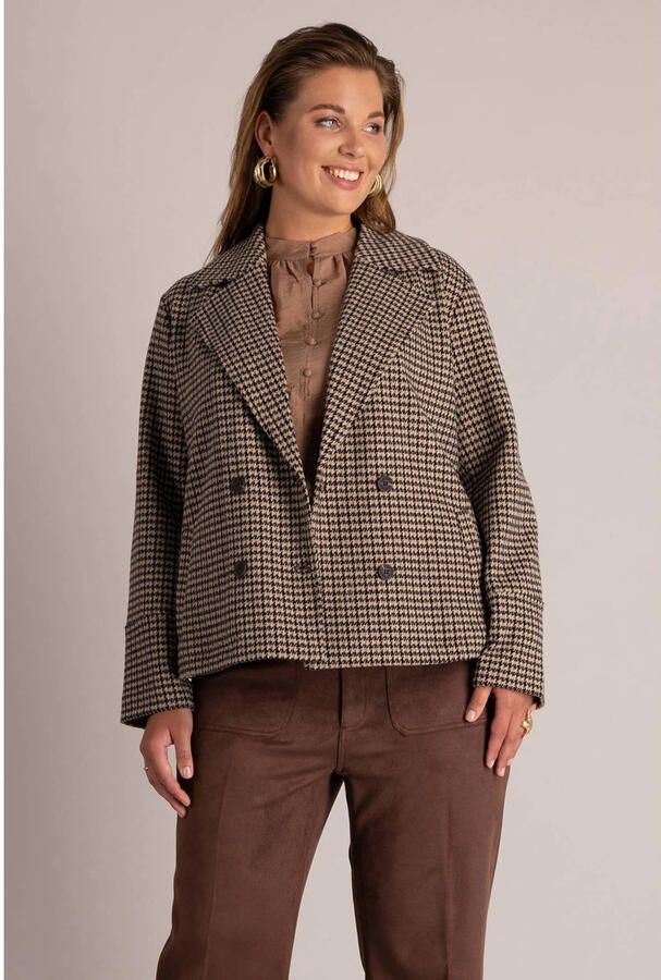 Yest Curve Plus Size geruite regular blazer bruin - Foto 3
