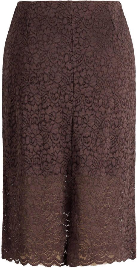 Yest Curve Plus Size kanten midi kokerrok met split bruin