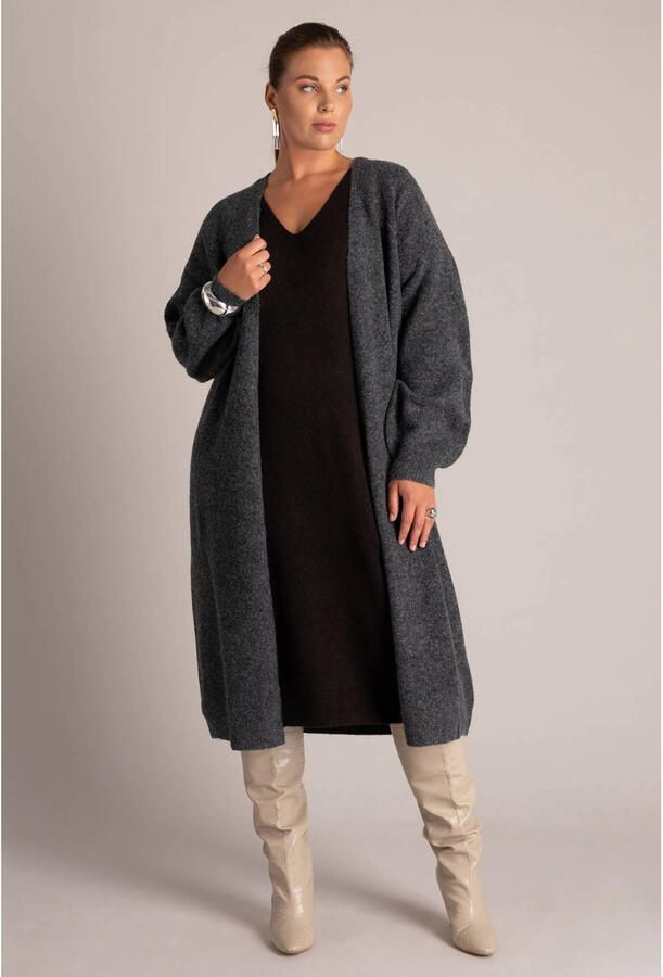 Yest Curve Plus Size lang gebreid vest met wol grijs