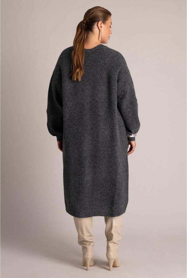 Yest Curve Plus Size lang gebreid vest met wol grijs - Foto 3