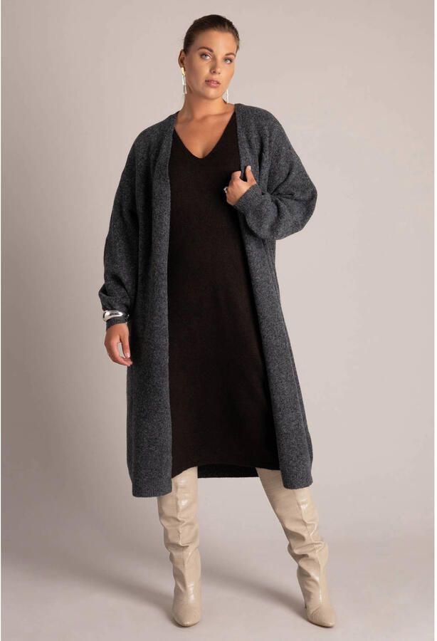 Yest Curve Plus Size lang gebreid vest met wol grijs - Foto 2