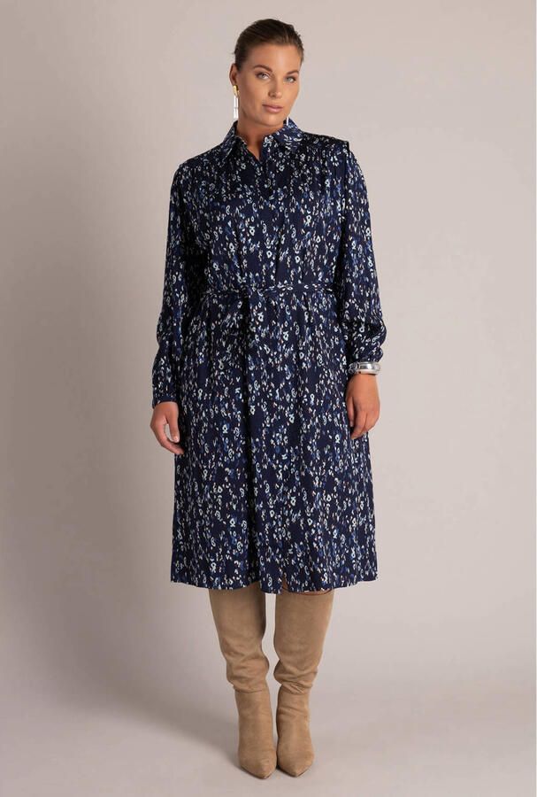 Yest Curve Plus Size midi blousejurk met print donkerblauw