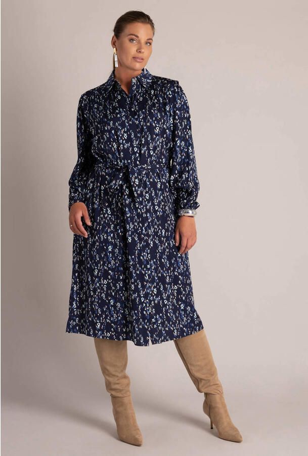 Yest Curve Plus Size midi blousejurk met print donkerblauw - Foto 2