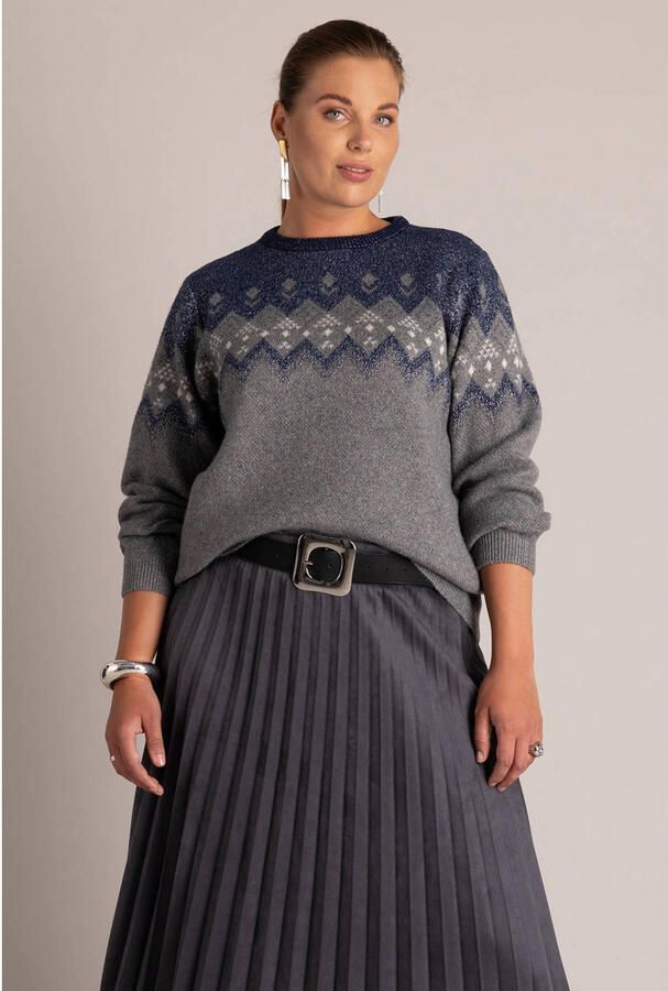 Yest Curve Plus Size noorse trui met glitters grijs blauw