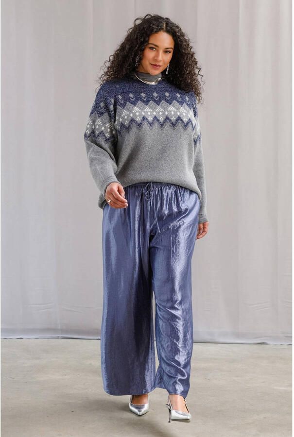 Yest Curve Plus Size noorse trui met glitters grijs blauw - Foto 3