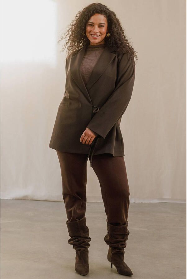 Yest Curve Plus Size oversized blazer donkerbruin - Foto 3
