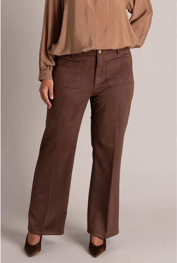 Yest Curve Plus Size suèdelook straight leg broek bruin