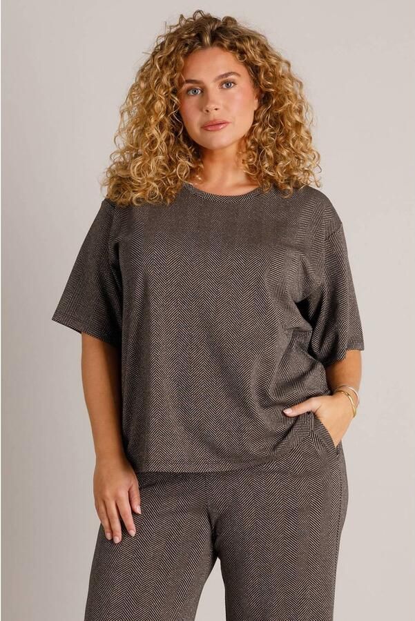 Yest Curve Plus Size top met glitters zwart taupe