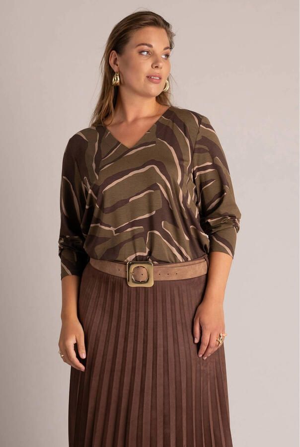 Yest Curve Plus Size top met print bruin groen