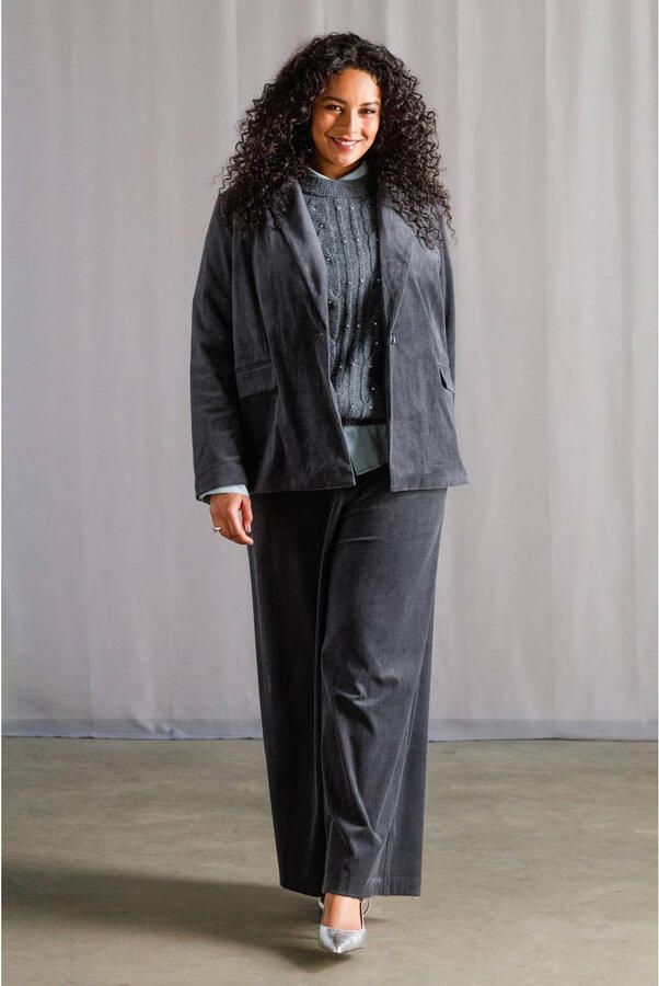 Yest Curve Plus Size wide leg broek met corduroy details grijs