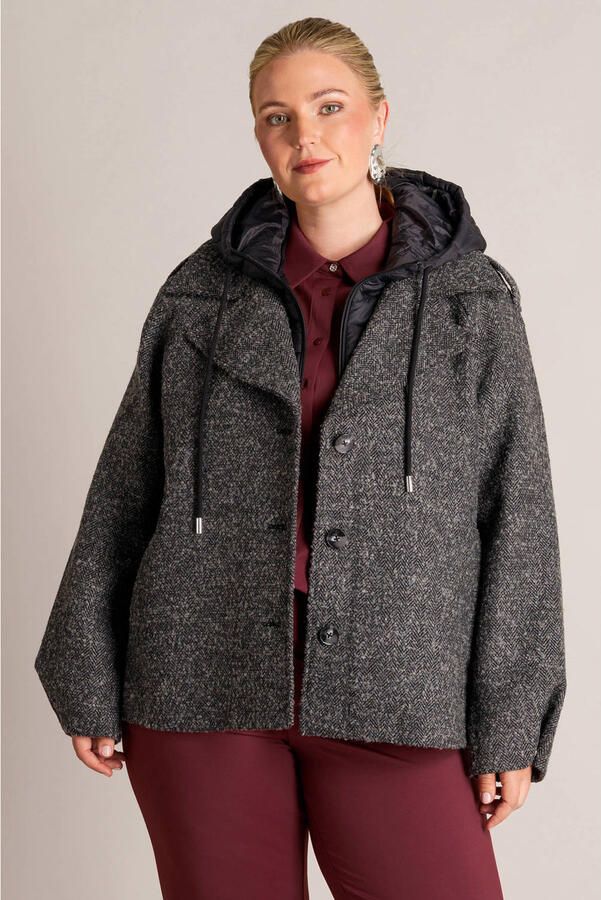 Yest Curve Plus Size winterjas met wol grijs