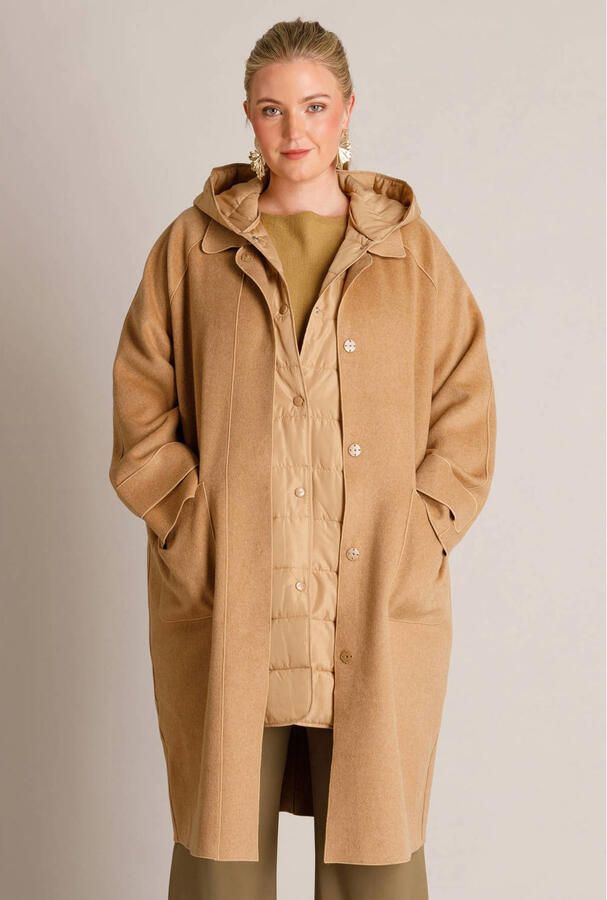 Yest Curve Plus Size wintermantel met wol camel
