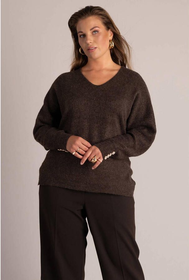 Yest Curve Plus Size wollen gebreide trui bruin