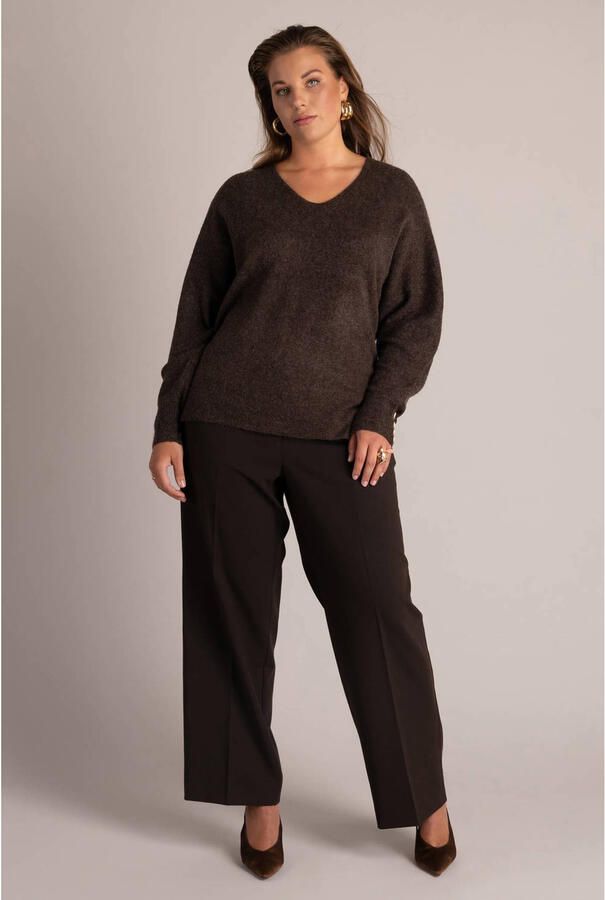 Yest Curve Plus Size wollen gebreide trui bruin - Foto 2