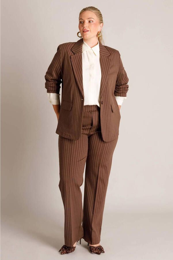 Yest Curve regular fit gestreepte blazer Plus Size bruin - Foto 2