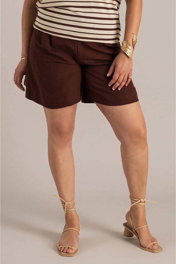 Yest Curve regular high waist casual short met linnen donkerbruin