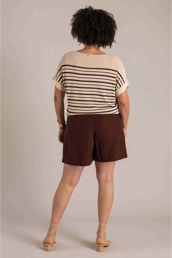 Yest Curve regular high waist casual short met linnen donkerbruin - Foto 2