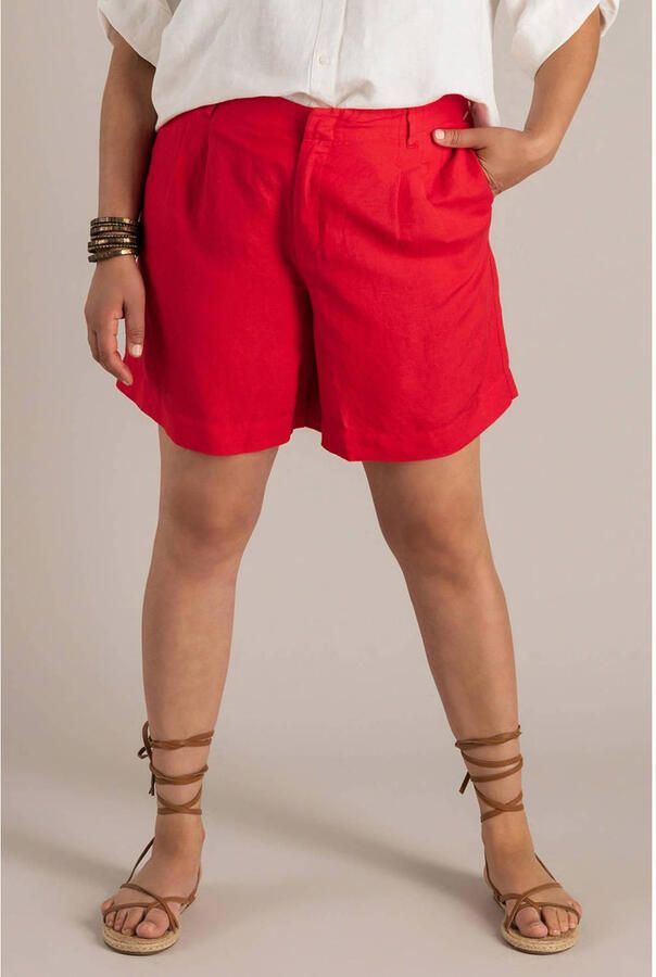 Yest Curve regular high waist casual short met linnen rood
