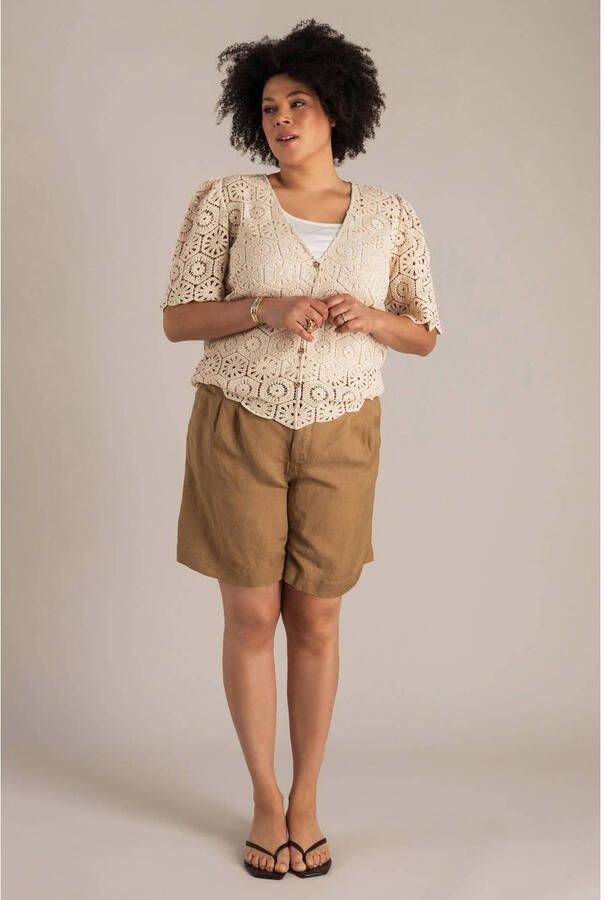 Yest Curve regular high waist casual short met linnen taupe - Foto 3