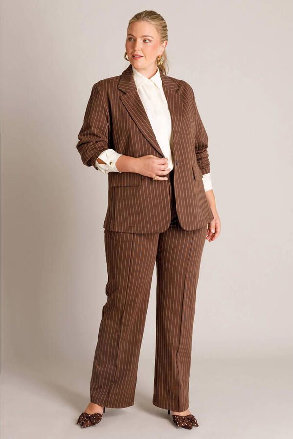 Yest Curve regular waist wide leg gestreepte broek bruin - Foto 2