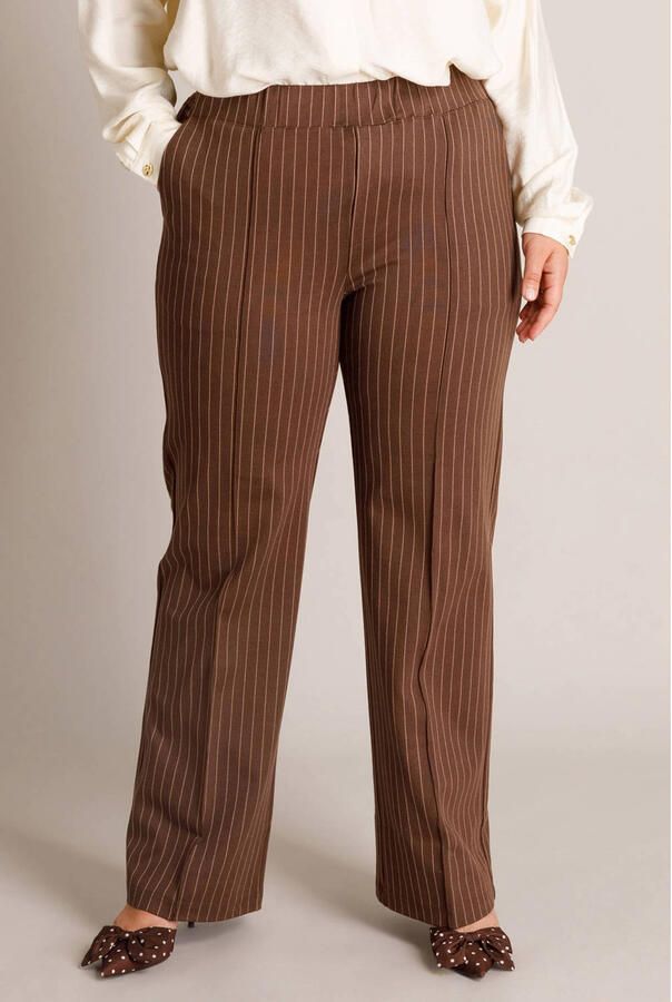 Yest Curve regular waist wide leg gestreepte broek bruin