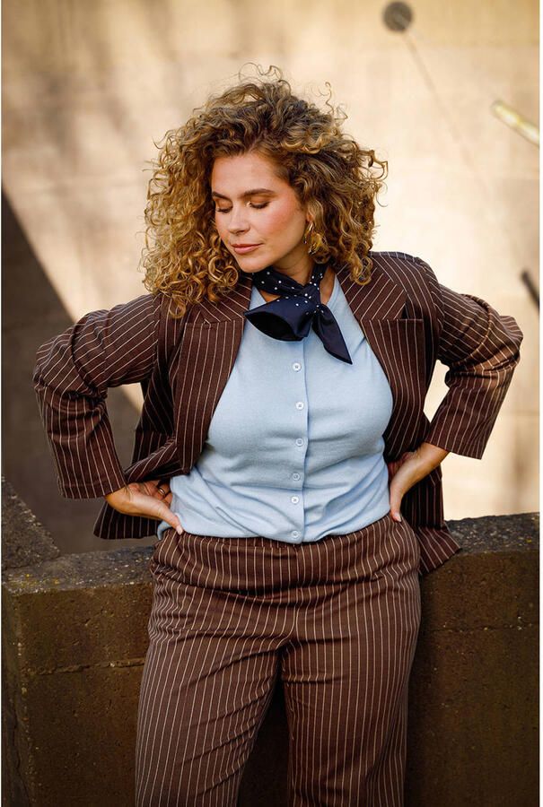 Yest Curve regular waist wide leg gestreepte broek bruin - Foto 2
