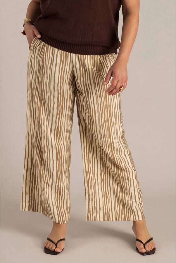 Yest Curve regular waist gestreepte casual broek taupe