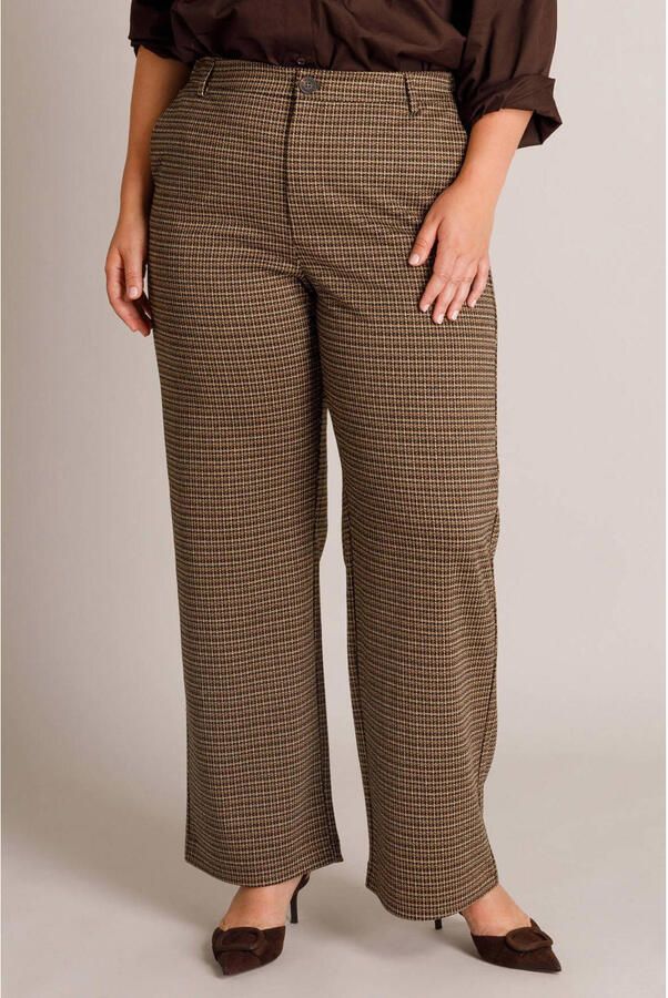 Yest Curve slim fit geruite broek Plus Size bruin