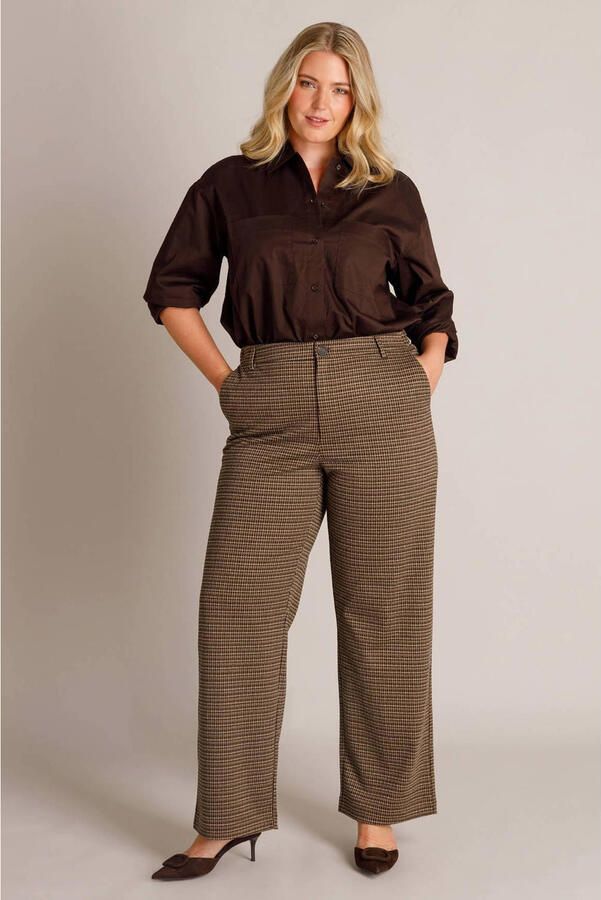 Yest Curve slim fit geruite broek Plus Size bruin - Foto 2