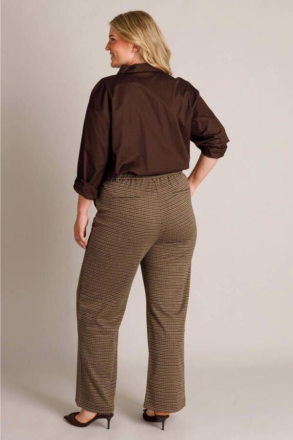 Yest Curve slim fit geruite broek Plus Size bruin - Foto 3