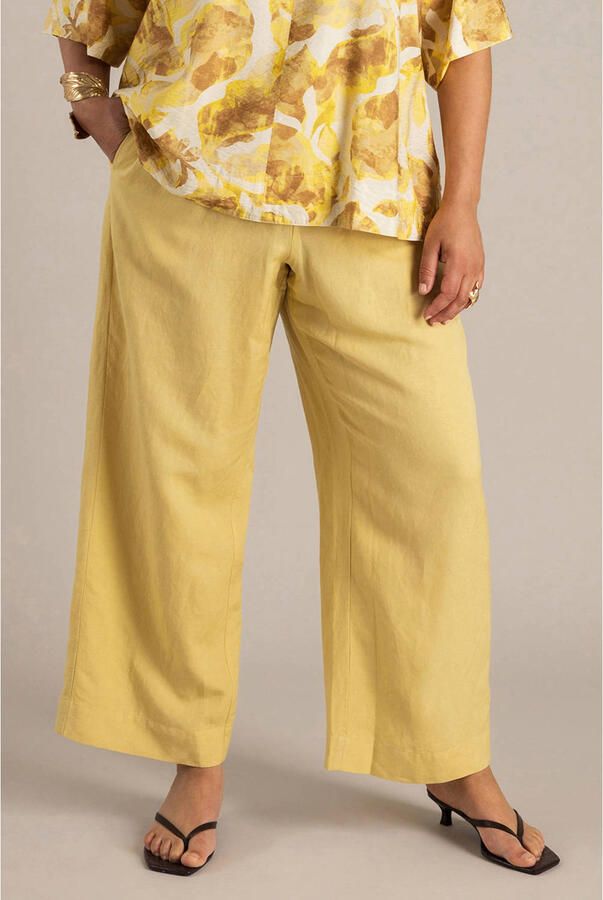 Yest Curve straight high waist broek met linnen geel