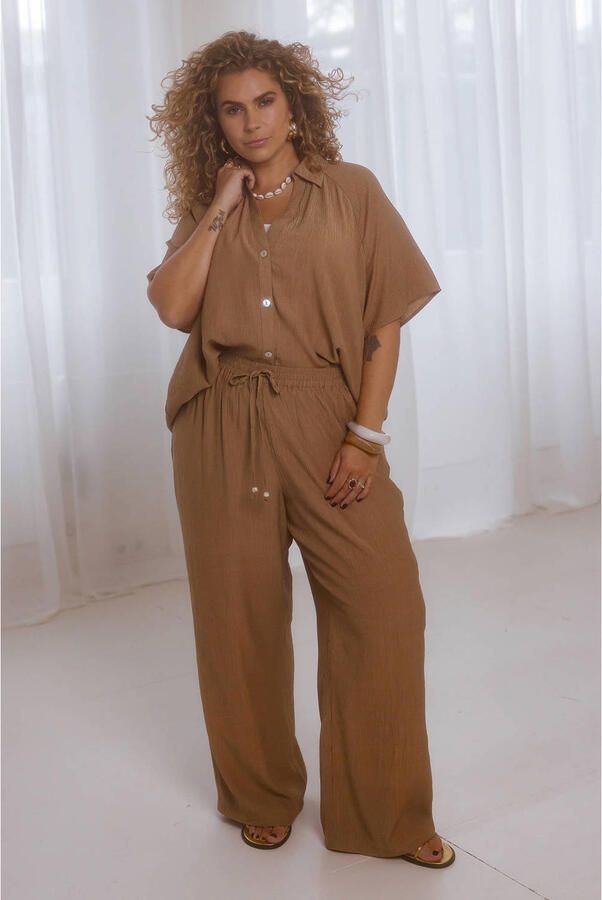 Yest Curve straight high waist broek taupe - Foto 3