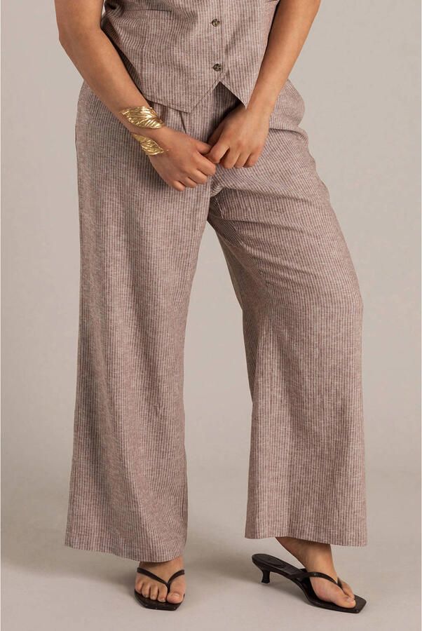 Yest Curve straight high waist gestreepte broek met linnen bruin