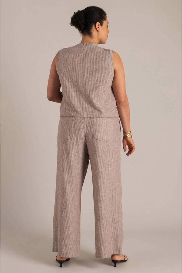 Yest Curve straight high waist gestreepte broek met linnen bruin - Foto 2
