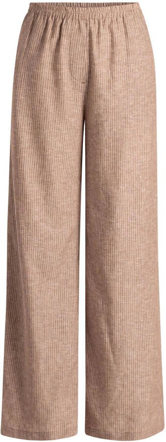 Yest Curve straight high waist gestreepte broek met linnen bruin - Foto 3