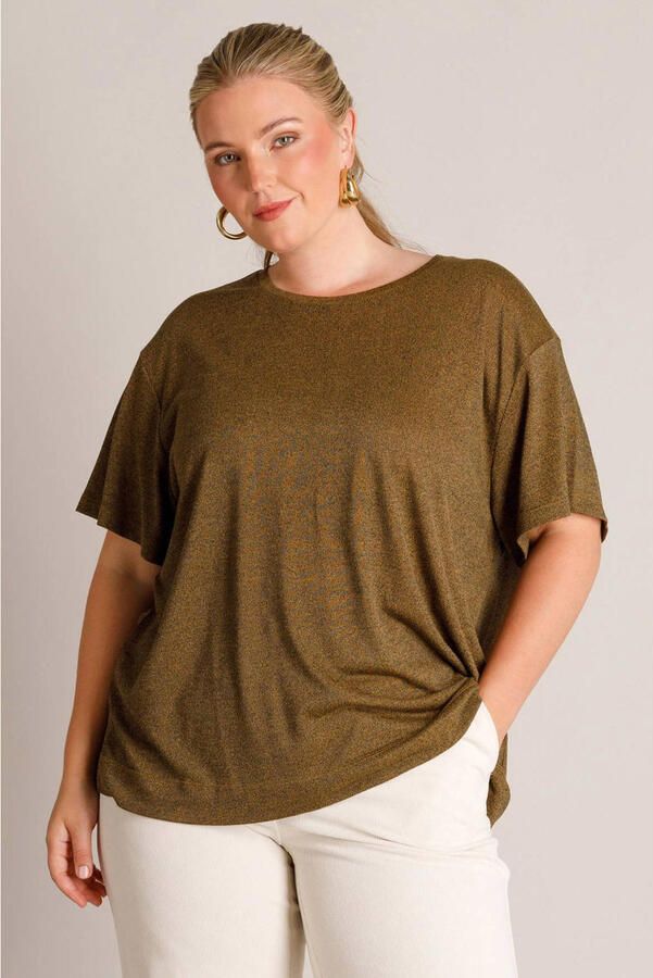 Yest Curve T-shirt met glitters Plus Size brons